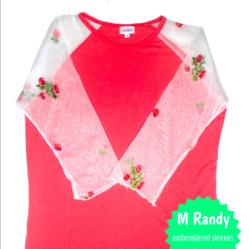 LuLaRoe Randy - solid coral w/ embroidered floral